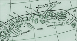 1903 Robert Peary map section showing his 1900 explorations in far Northern Greenland.