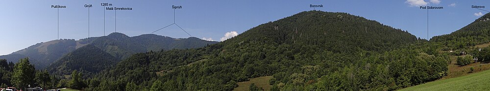 Panorama widokowa z parkingu pod osadą Vlkolínec