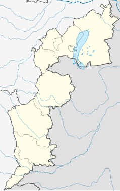 Mapa konturowa Burgenlandu, po lewej nieco na dole znajduje się punkt z opisem „Oberwart”