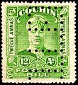 A revenue stamp from Cochin cancelled by perforation.