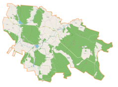 Mapa konturowa gminy Daleszyce, na dole po prawej znajduje się punkt z opisem „Gajówka Grzebień”