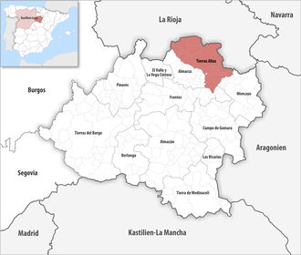 Die Lage der Comarca Tierras Altas in der Provinz Soria