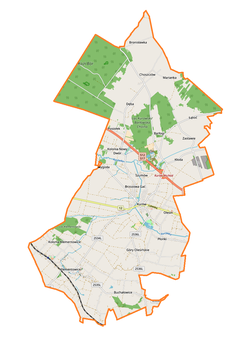 Mapa konturowa gminy Kurów, po prawej znajduje się punkt z opisem „Kłoda”