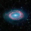 Die Galaxie NGC 4725 aufgenommen vom Spitzer-Weltraumteleskop im infraroten Licht
