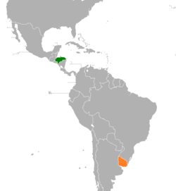 Map indicating locations of Honduras and Uruguay