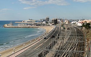 Port of Tarragona, Miracle Beach and the street Passeig Maritim Rafael de Casanova, Tarragona, Spain, in 2009