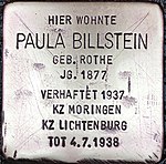 Stolperstein für Paula Billstein (Ritterstraße 189)