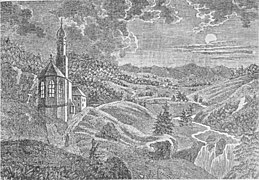 Der Bergsee-Kessel links der Wallfahrtskirche, rechts der Schonachfall (1780)