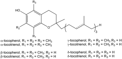 Budowa chemiczna ośmiu form witaminy E