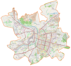 Mapa konturowa Witebska, w centrum znajduje się punkt z opisem „Kościół św. Józefa i klasztor Jezuitów w Witebsku(nie istnieje)”