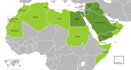 alt= ■ Arabische landen ■ landen die in oorlog zijn geweest met Israël ■ Israël ■ Palestina (Westelijke Jordaanoever en Gazastrook)