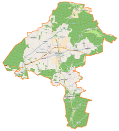 Mapa konturowa gminy Dobrodzień, u góry znajduje się punkt z opisem „Rzędowice”