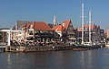 Hoorn, view to the Oude Doelenkade with church tower (de Sint Antoniuskerk) and sailing boat (de Steady)