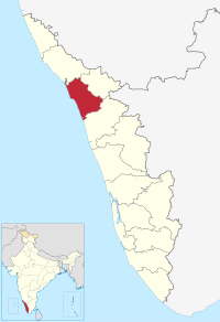 मानचित्र जिसमें कोड़िकोड ज़िला Kozhikode district കോഴിക്കോട് ജില്ല हाइलाइटेड है