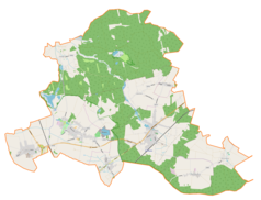 Mapa konturowa gminy Kochanowice, blisko centrum na dole znajduje się punkt z opisem „Zbór Kościoła Adwentystów Dnia Siódmego w Kochanowicach”