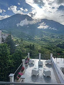 Maiella mountains and national park close to the village of Palombaro. Photograph was taken from a building in the main street facing the Majella mountain ranges