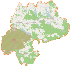 Mapa konturowa powiatu drawskiego, blisko centrum na lewo znajduje się punkt z opisem „Linowno”