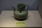 Sha Bu Kiln Green-Glazed Peony-Pattern Porcelain Wine Pot from Northern Song