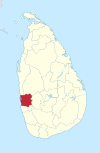 Area map of Gampaha District, extending inwards from the west by south west coast in a rough square shape, in the Western Province of Sri Lanka