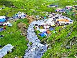People camping on the pilgrimage to Badimalika temple