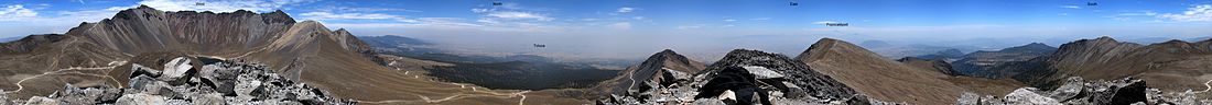 360°-Panoramablick vom Kraterrand des Nevado Toluca, 120 km östlich der Popocatépetl