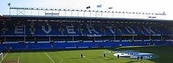 De dubbeldekker Mauretaniatribune (1926) op Goodison Park, het stadion van Everton FC