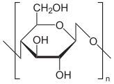 A cellulóz monomer szerkezeti képlete (n = polimerizációs fok)