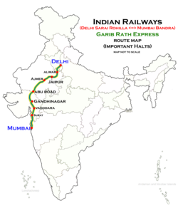 Garib Rath Express (Mumbai Bandra–Delhi Sarai Rohilla) route map
