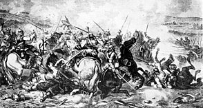 Preußische Kavallerie im Kampf mit französischer Infanterie, Zeichnung von Juliusz Kossak