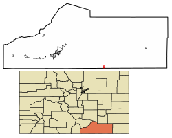 Location of the Town of Branson in Las Animas County, Colorado.