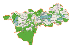 Mapa konturowa gminy Milicz, blisko centrum na prawo u góry znajduje się punkt z opisem „Stawno”