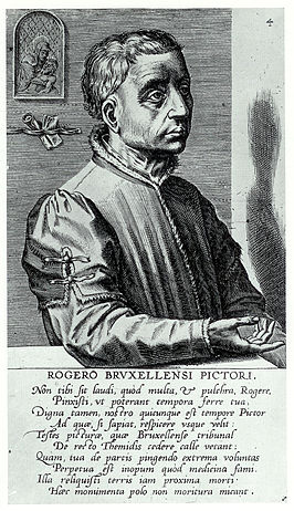 Portret van Rogier van der Weyden, gravure door Cornelis Cort, 1572