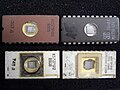 Drei sowjetische 2 Ki × 8-EPROMs (К573РФ2, КС573РФ2) und ein M2716 von SGS.