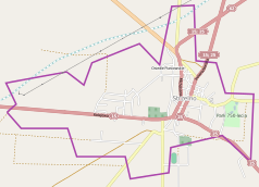 Mapa konturowa Strzelna, blisko centrum na dole znajduje się punkt z opisem „Strzelno”