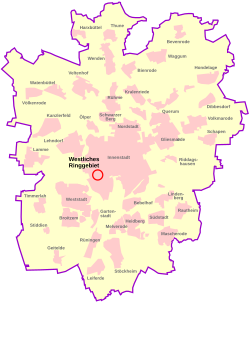 Lage des Quartiers Westliches Ringgebiet (rot)