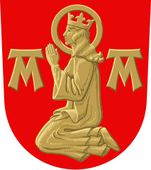 A kneeling Virgin Mary pictured in the former coat of arms of Maaria