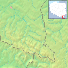 Mapa konturowa Bieszczadów Zachodnich, w centrum znajduje się czarny trójkącik z opisem „Siwarna”