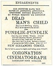 Advertisement in The Times of India of 25 May 1912 announcing the screening of the first feature film of India, Shree Pundalik by Dadasaheb Torne.