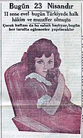 23 Nisan 1931 tarihli Cumhuriyet gazetesinde 23 Nisan Bayramı.