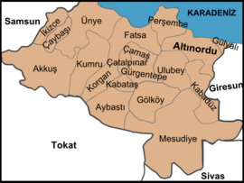 Map showing Akkuş District in Ordu Province