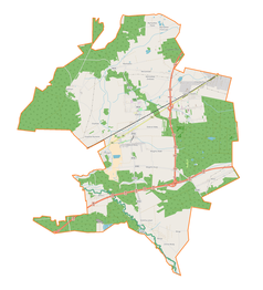 Mapa konturowa gminy Dobroń, blisko centrum u góry znajduje się punkt z opisem „Dobroń”