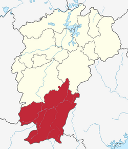 Location of Ganzhou City jurisdiction in Jiangxi