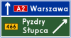 E-2c "signpost board on the motorway, placed next to the carriageway" (Direction sign; exit sign, stack type)