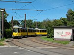 Tatra-Zug (KT4D) auf der Linie 62 in der Gleisschleife Treskowstraße, 2012