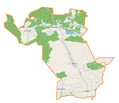 Mapa konturowa gminy Biszcza, na dole znajduje się punkt z opisem „Wola Kulońska”