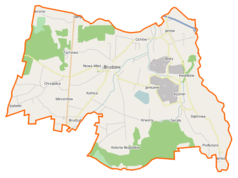 Mapa konturowa gminy Brudzew, u góry po prawej znajduje się punkt z opisem „Głowy”