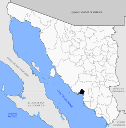 Location of the municipality in Sonora