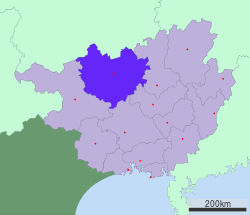 Location of Hechi City jurisdiction in Guangxi