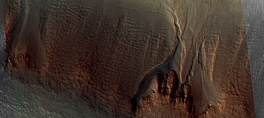 Close view of gully in crater, as seen by HiRISE