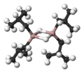 Model of diisobutylaluminium hydride, showing aluminium as pink, bonded to carbon in black, and hydrogen as white in Organoaluminium chemistry